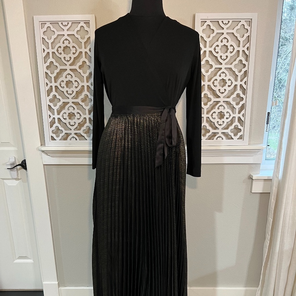 Black and Gold Wrap Dress